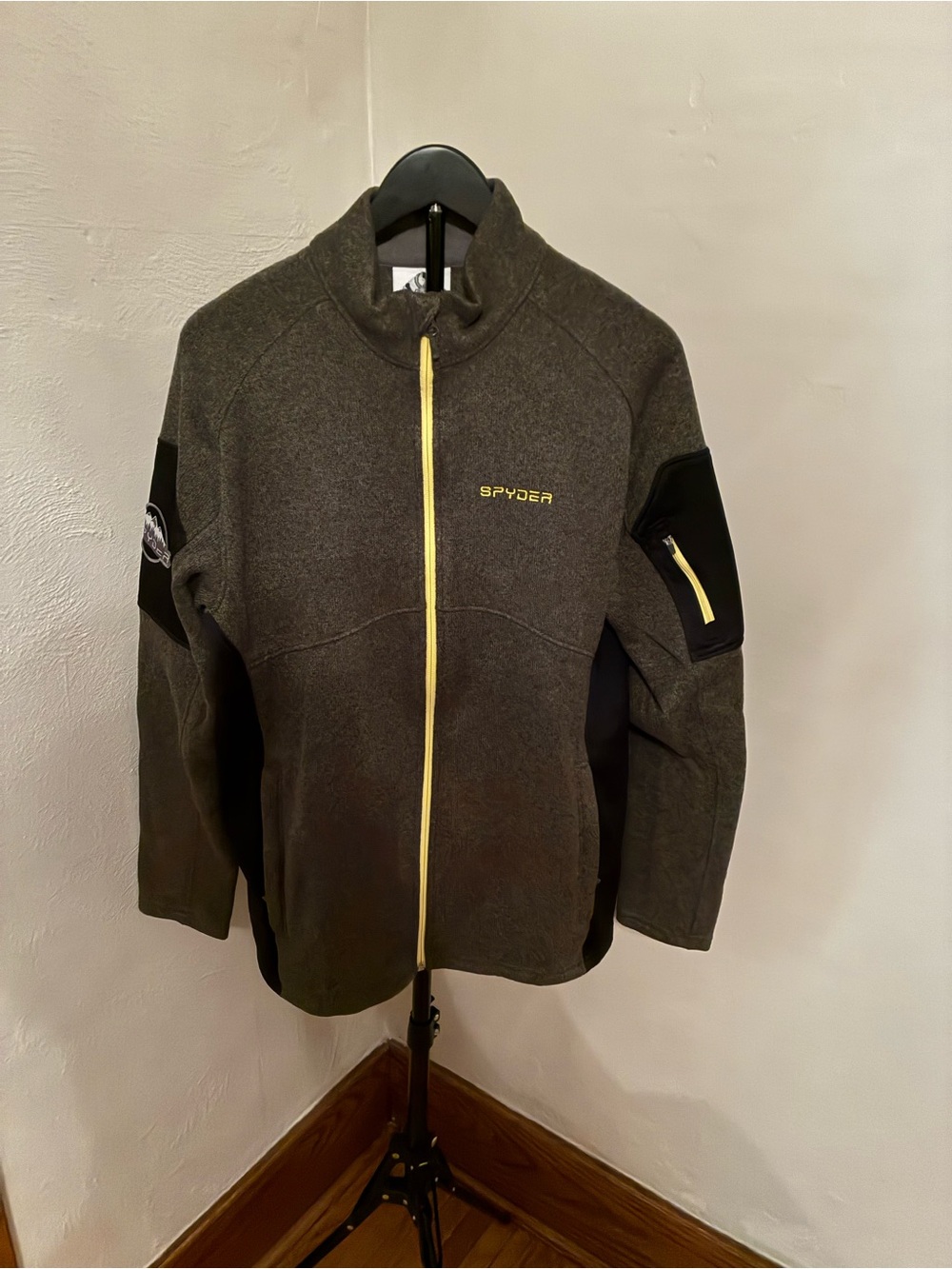 Spyder Men's Charcoal Zip-Up Jacket with Yellow Accents